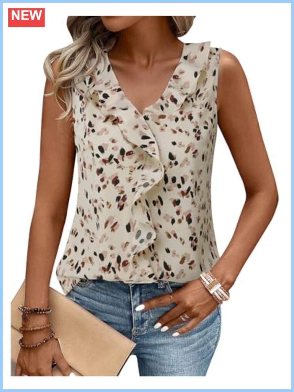 Women's Sleeveless Ruffle Tank Top Business Casual Blouse Polyester Work Office